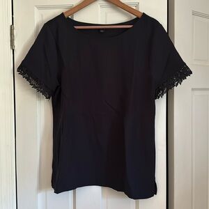 Ann Taylor Knit Tricot Top, Navy, Large